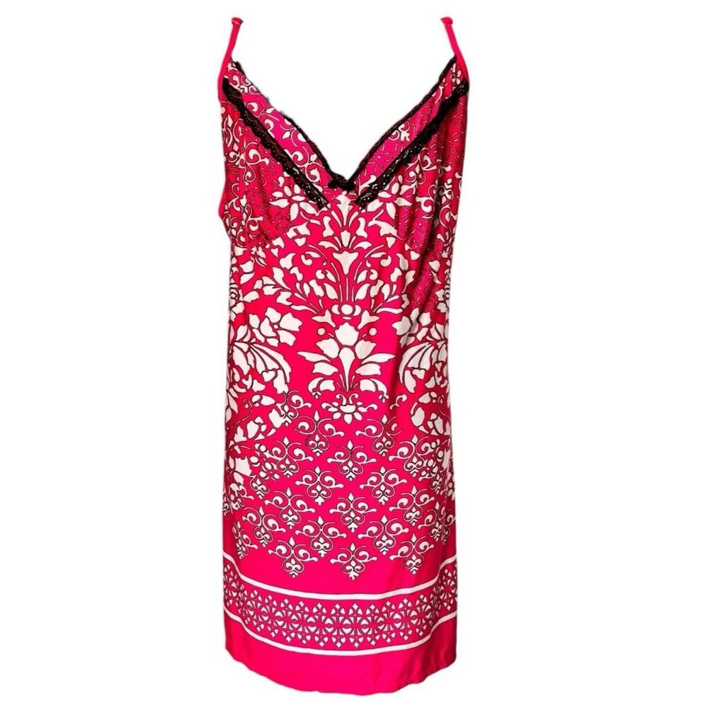 pink & white floral lace slip dress with black trim, size 3x